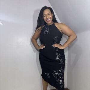 Vintage Y2K Dress 90s Whimsigoth Fairy Sz 14 Floral 3D Appliqué Cocktail Evening